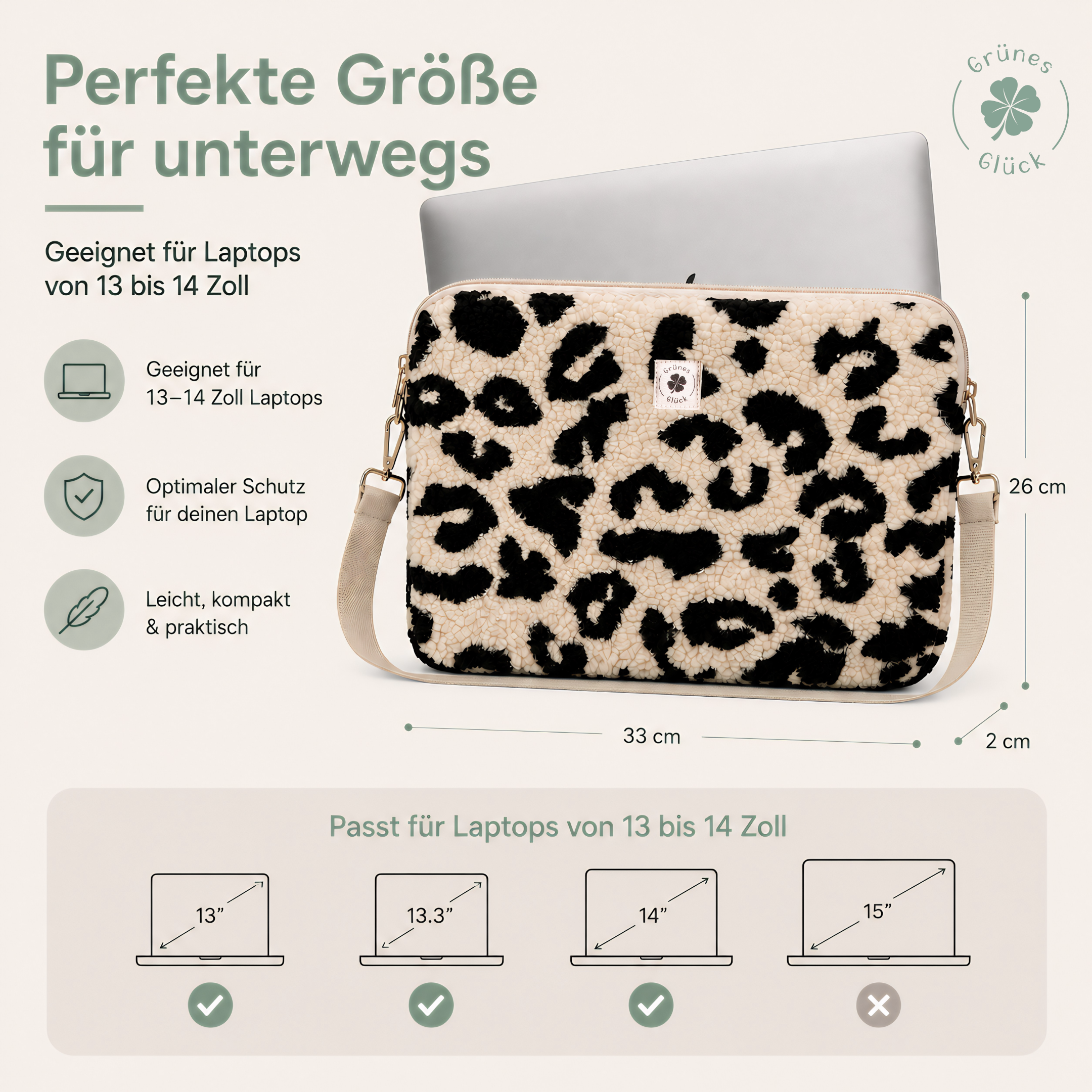 Teddy Laptoptasche 13–14 Zoll leo ecru