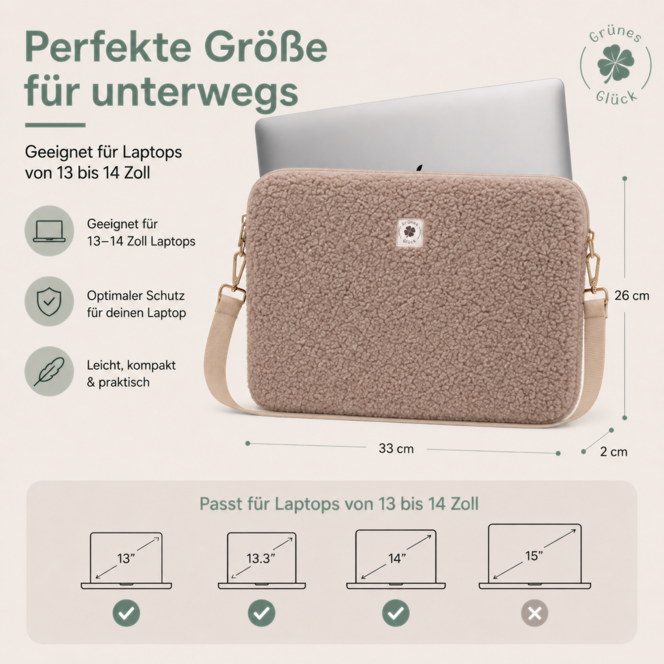 Teddy Laptoptasche 13–14 Zoll taupe